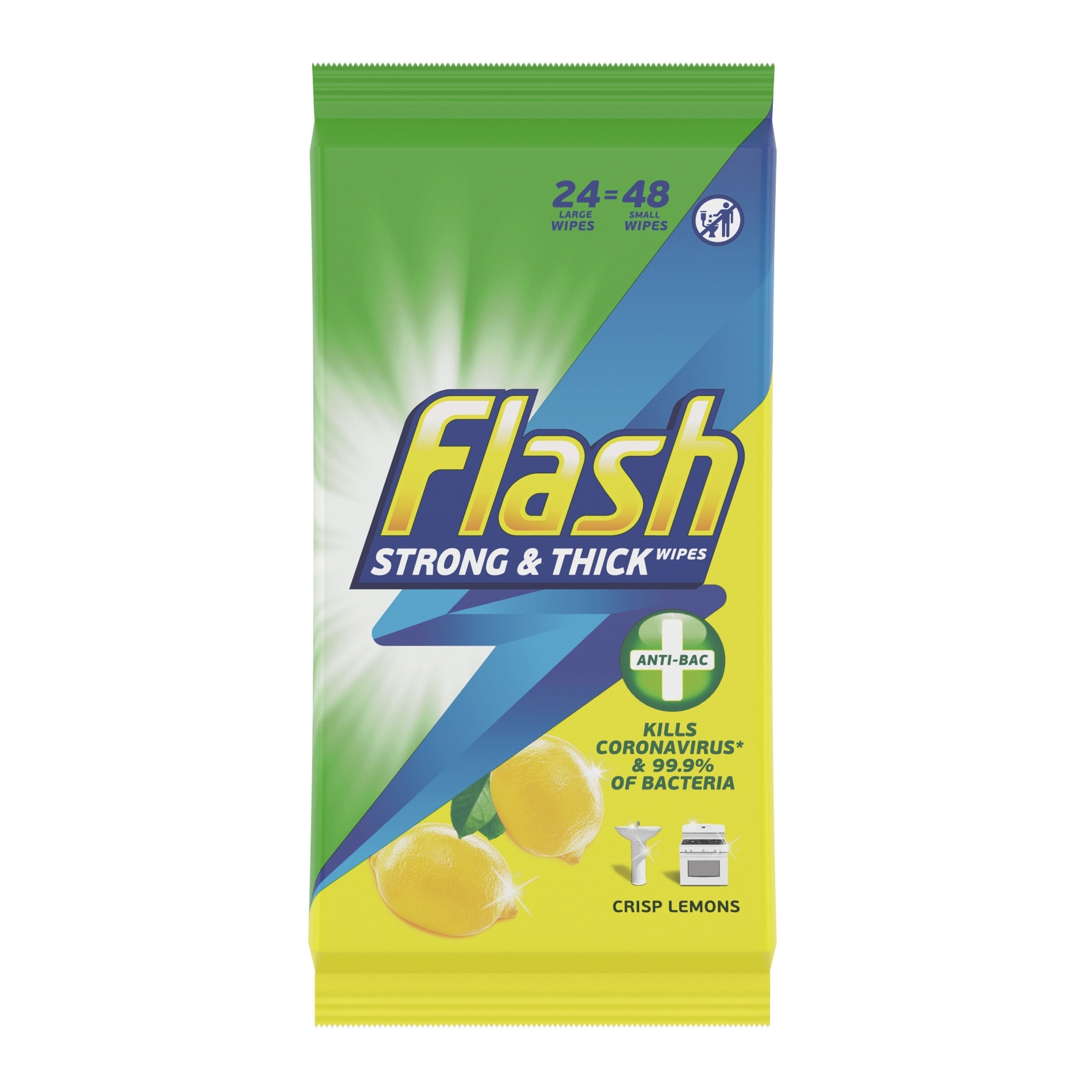 Picture of FLASH ANTI-BAC WIPES - LEMON 24s=48s CO:DE